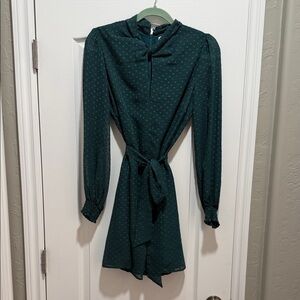 Ali & Jay Long Sleeve Forest Green Tie-Waist Dress